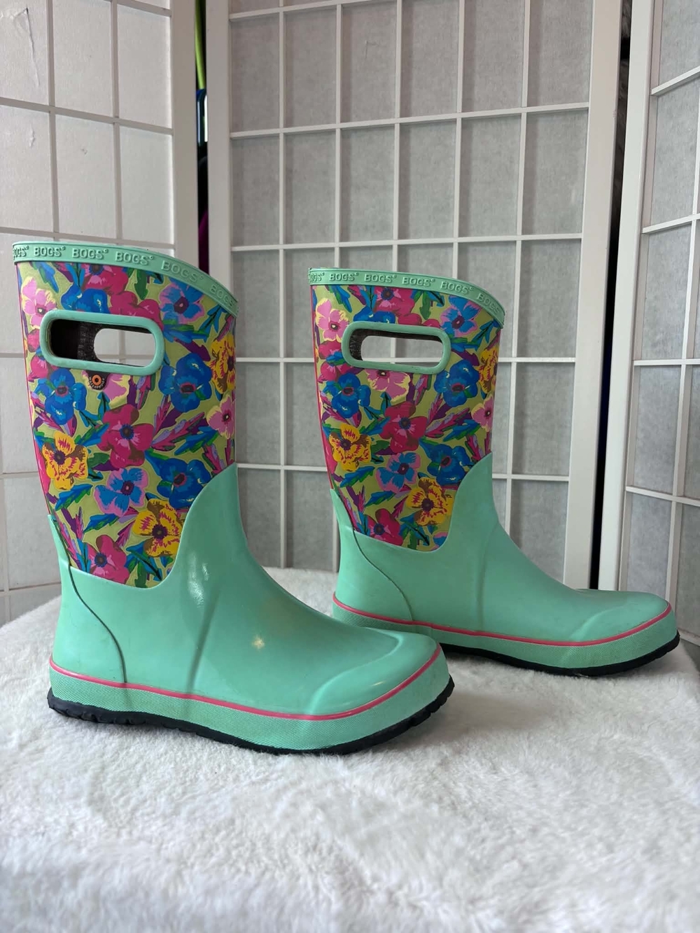 Bogs Kids' Mint Floral Waterproof Rain Boots